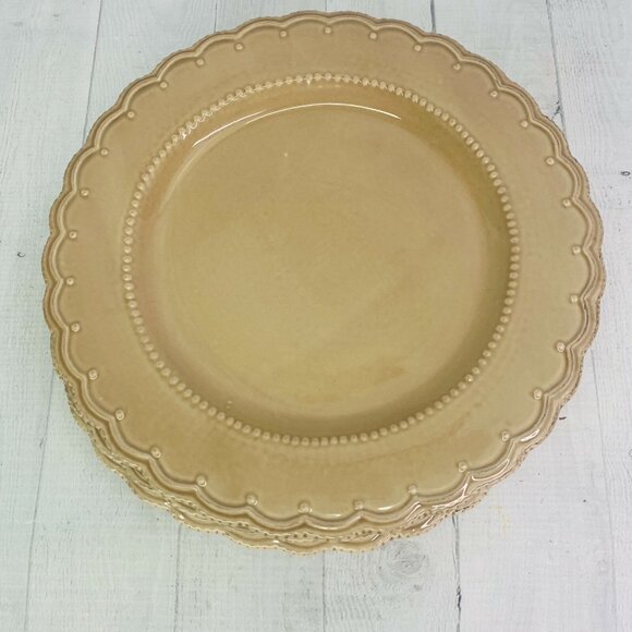 Tabletops Gallery LE PROVENCE Embossed Scalloped Stoneware Dinner Plates Set 4 - Picture 2 of 11